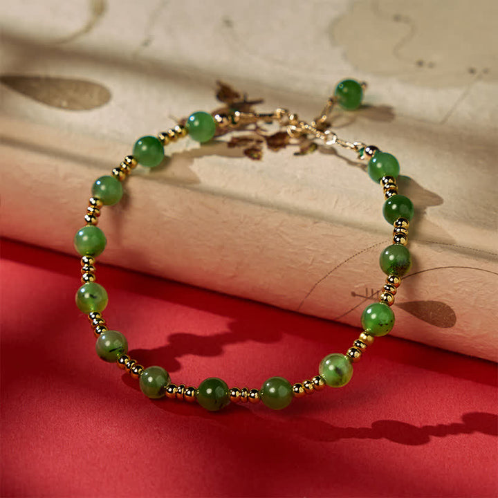 Buddha Stones Bracelet de prospérité en perles de jade cyan naturel - image 2