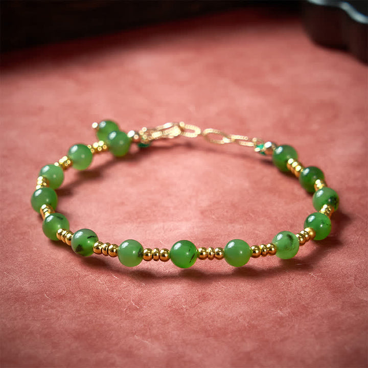 Buddha Stones Bracelet de prospérité en perles de jade cyan naturel - image 4