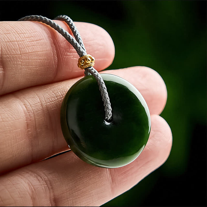 Buddha Stones Collier pendentif boucle de paix en jade cyan naturel avec corde - image 4