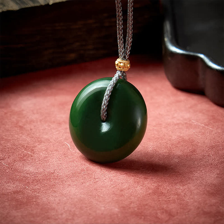 Buddha Stones Collier pendentif boucle de paix en jade cyan naturel avec corde - image 3