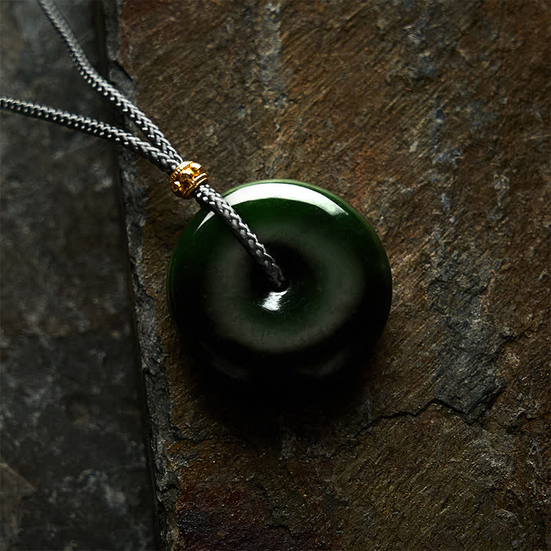 Buddha Stones Collier pendentif boucle de paix en jade cyan naturel avec corde - image 7