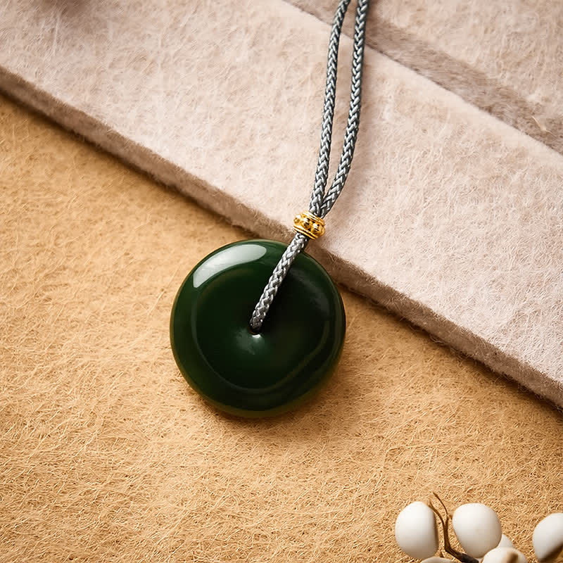 Buddha Stones Collier pendentif boucle de paix en jade cyan naturel avec corde - image 1
