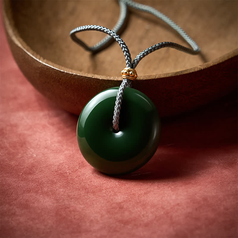 Buddha Stones Collier pendentif boucle de paix en jade cyan naturel avec corde - image 2