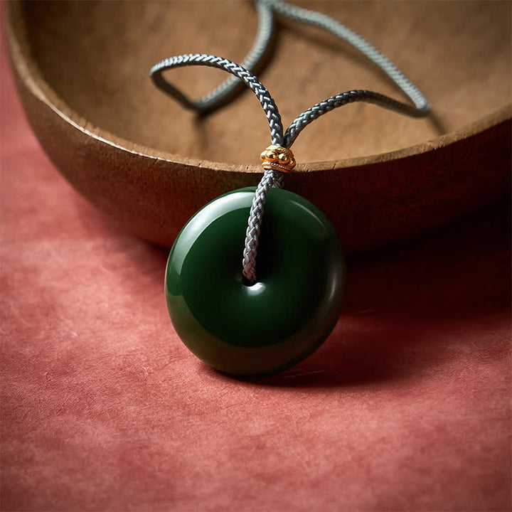 Buddha Stones Collier pendentif boucle de paix en jade cyan naturel avec corde - image 2