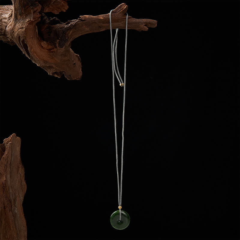 Buddha Stones Collier pendentif boucle de paix en jade cyan naturel avec corde - image 8