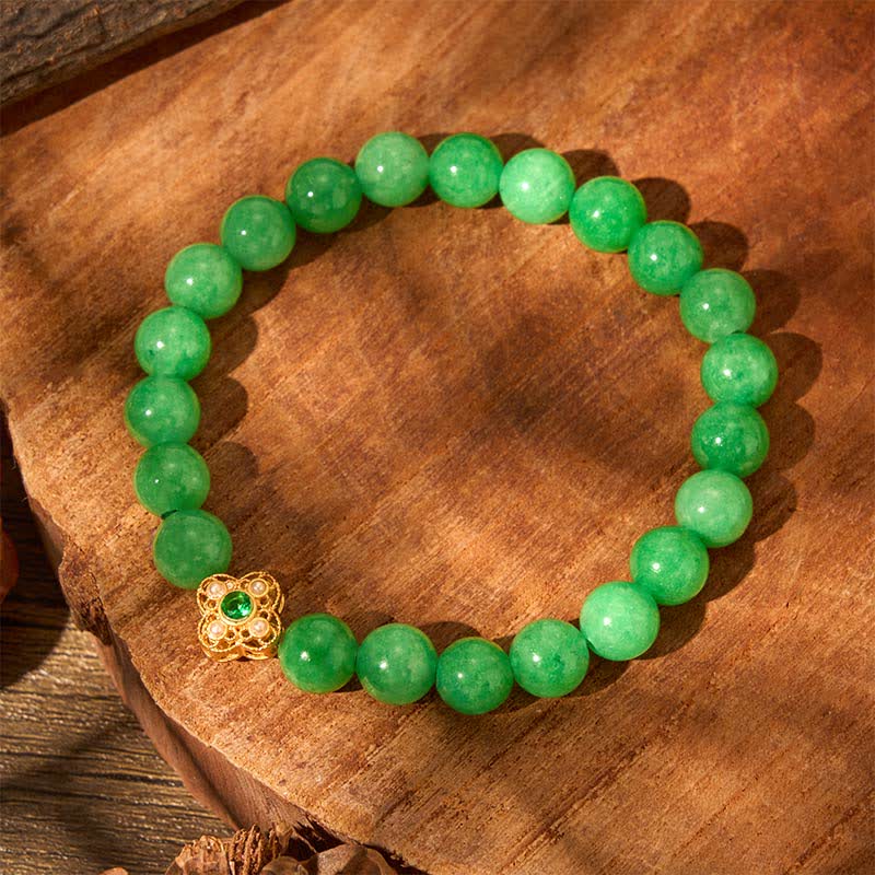 Buddha Stones Bracelet de paix en perles de quartzite et de jade naturel, orné de fleurs - image 4