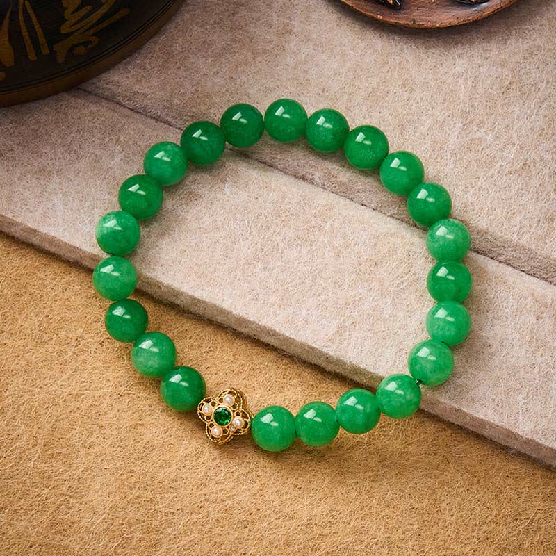 Buddha Stones Bracelet de paix en perles de quartzite et de jade naturel, orné de fleurs - image 2