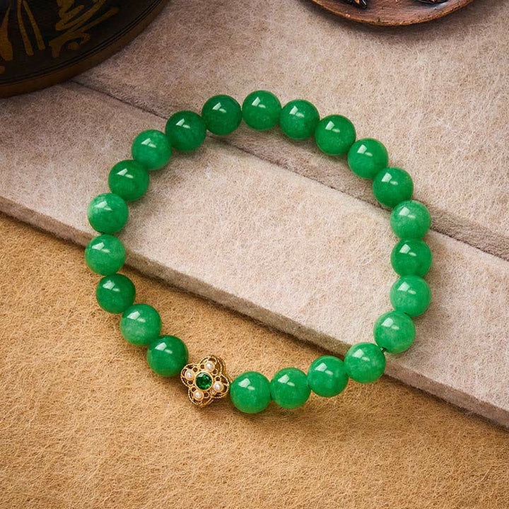 Buddha Stones Bracelet de paix en perles de quartzite et de jade naturel, orné de fleurs - image 2
