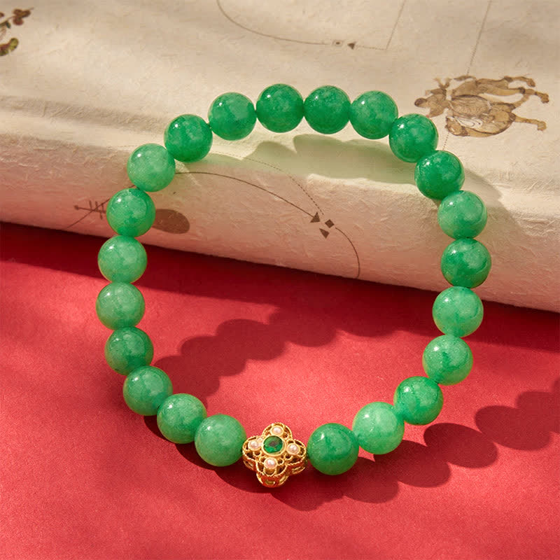 Buddha Stones Bracelet de paix en perles de quartzite et de jade naturel, orné de fleurs - image 3