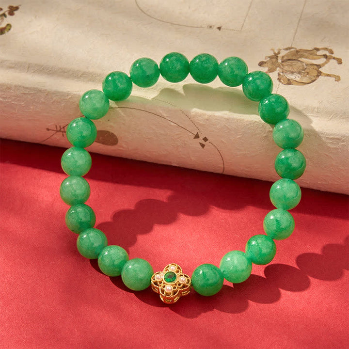 Buddha Stones Bracelet de paix en perles de quartzite et de jade naturel, orné de fleurs - image 3