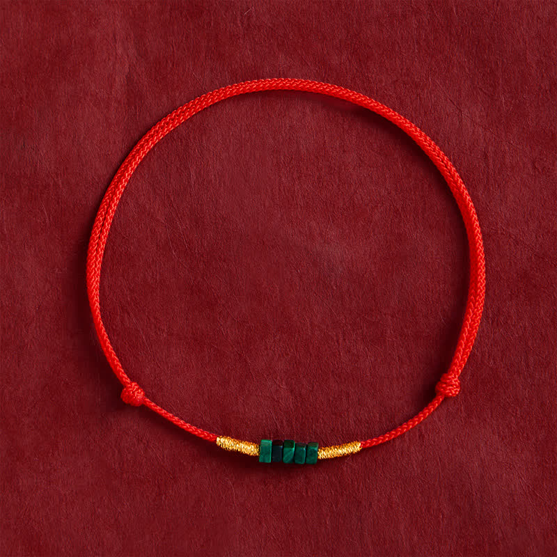 Buddha Stones Bracelet en corde rouge tressée avec perles de malachite naturelle ultra-fines, porte-bonheur et protection. - image 1
