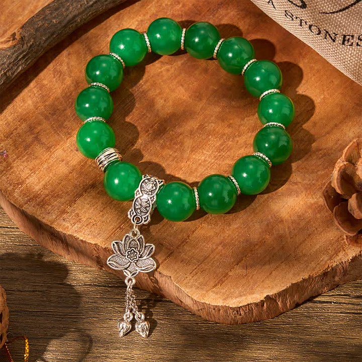Buddha Stones Bracelet de protection en quartzite vert naturel et perles de jade, breloque lotus. - image 4