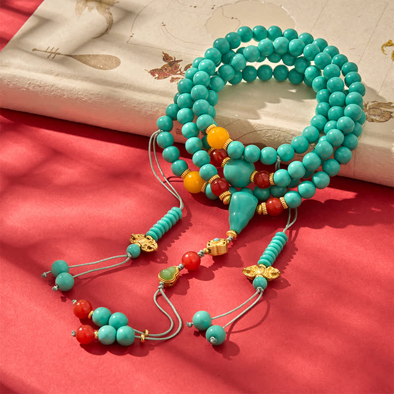 Buddha Stones Mala de force ronde tibétaine en turquoise, composée de 108 perles - Turquoise (Protection ♥ Communication) - image 0