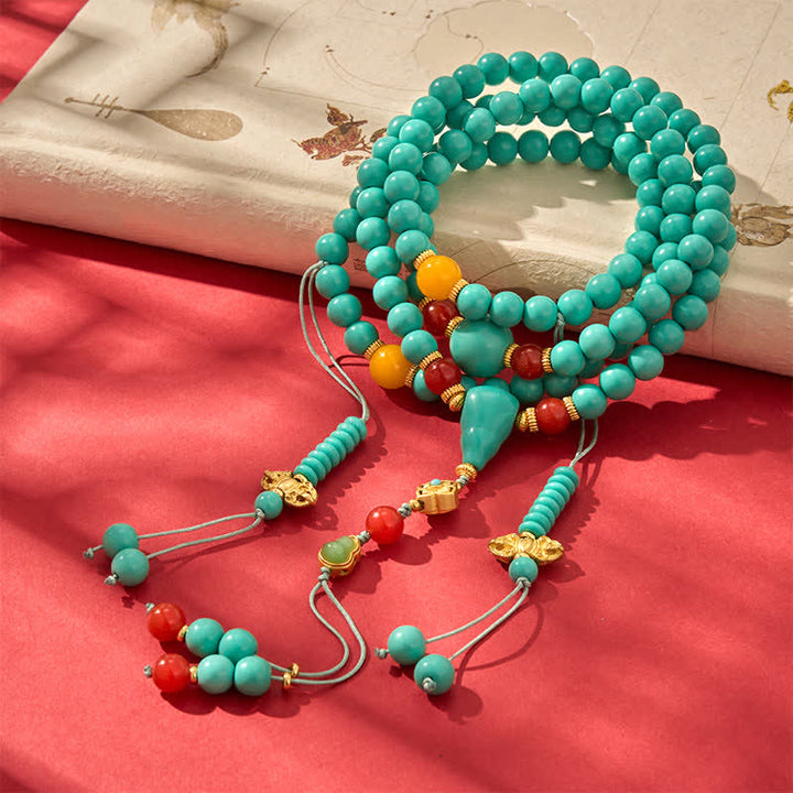 Buddha Stones Mala de force ronde tibétaine en turquoise, composée de 108 perles - Turquoise (Protection ♥ Communication) - image 0
