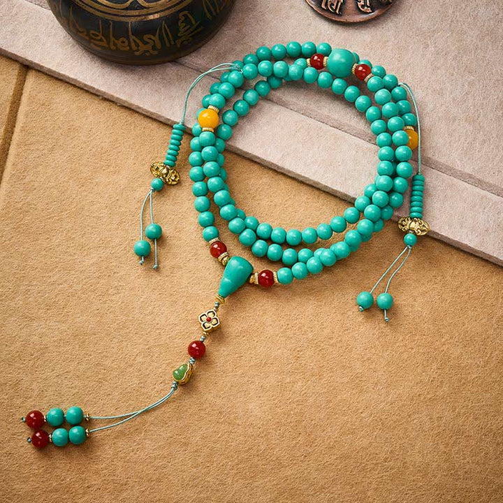 Buddha Stones Mala de force ronde tibétaine en turquoise, composée de 108 perles - image 1