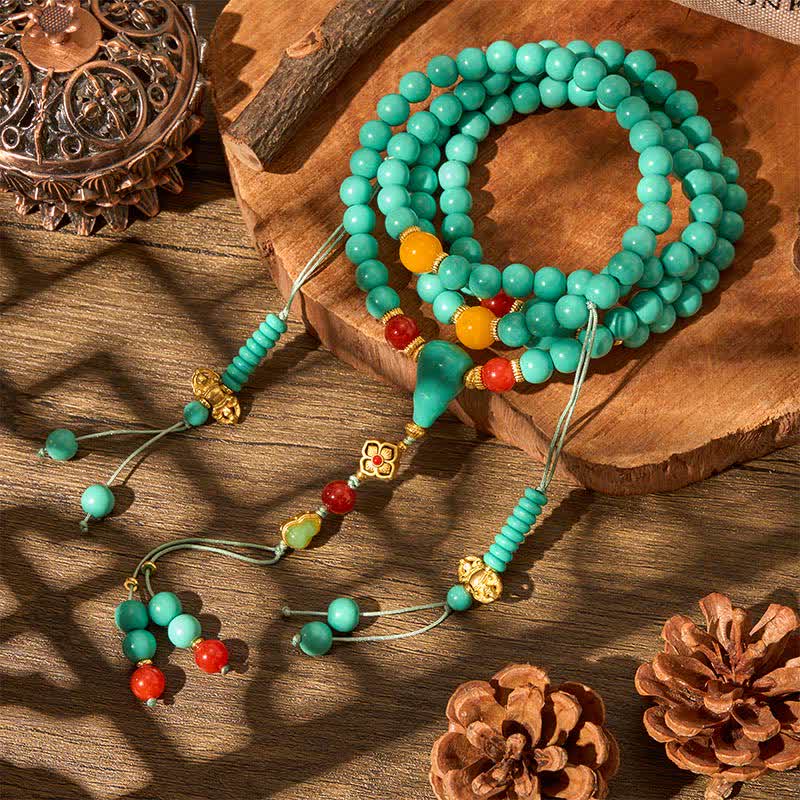 Buddha Stones Mala de force ronde tibétaine en turquoise, composée de 108 perles - image 2
