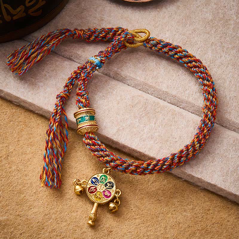 Buddha Stones Bracelet tibétain Om Mani Padme Hum de protection en corde tressée rouge multicolore - Multicolore (Tour de poignet : 15–17 cm) - image 0
