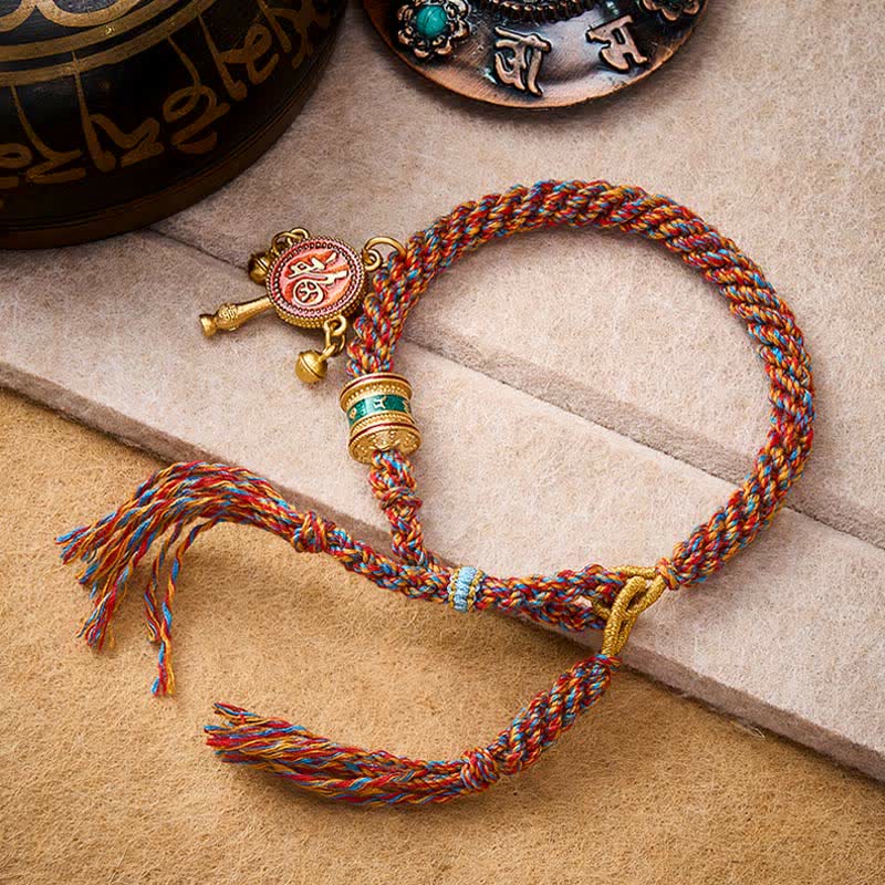 Buddha Stones Bracelet tibétain Om Mani Padme Hum de protection en corde tressée rouge multicolore - image 1