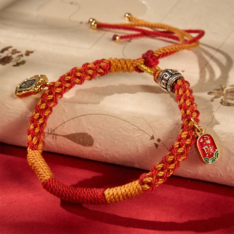 Buddha Stones Bracelet tibétain de protection Zakiram rouge-orange multicolore en corde tressée - Multicolore (Tour de poignet : 15–17 cm) - image 0