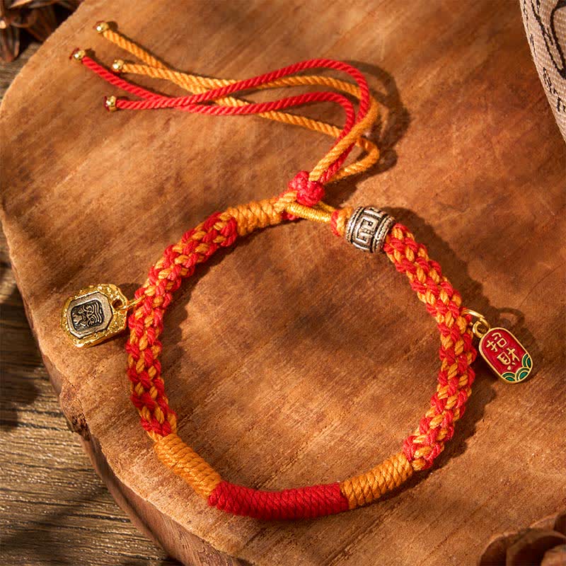 Buddha Stones Bracelet tibétain de protection Zakiram rouge-orange multicolore en corde tressée - image 1