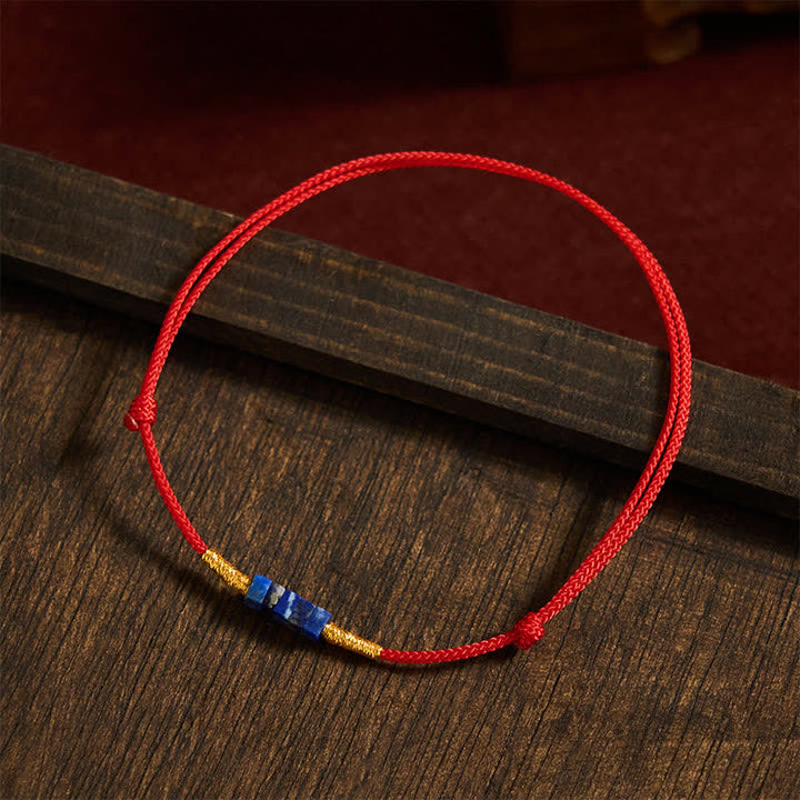 Buddha Stones Bracelet porte-bonheur en lapis-lazuli rouge, tissé à la main, de forme carrée ultra-fine - image 3