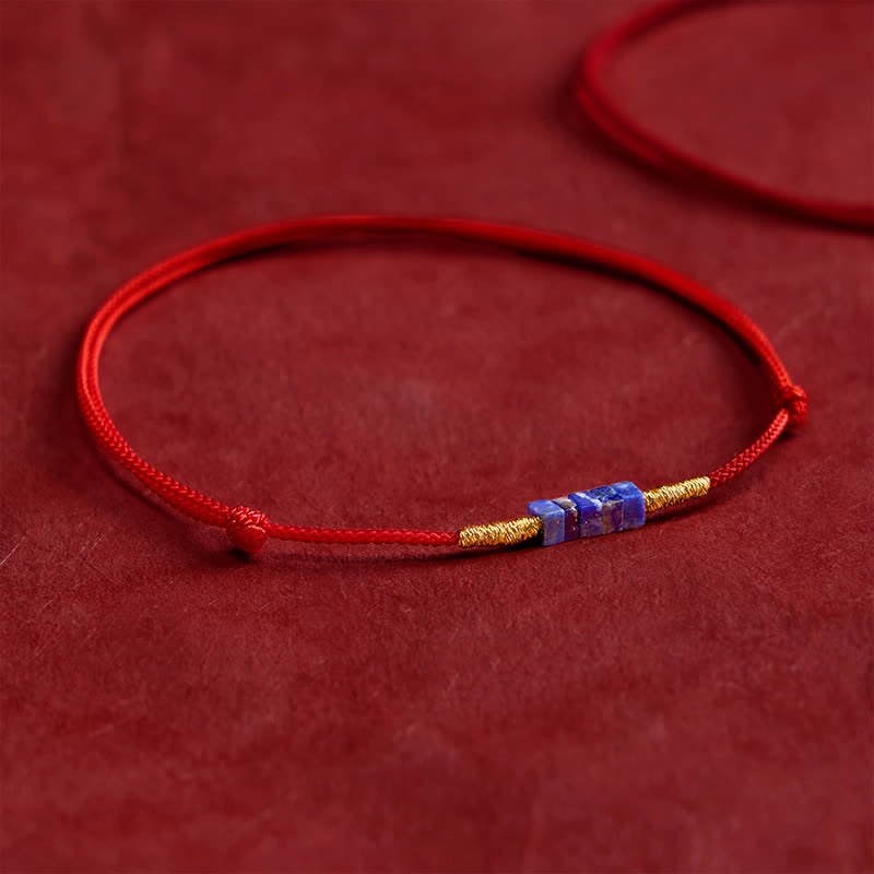 Buddha Stones Bracelet porte-bonheur en lapis-lazuli rouge, tissé à la main, de forme carrée ultra-fine - image 2