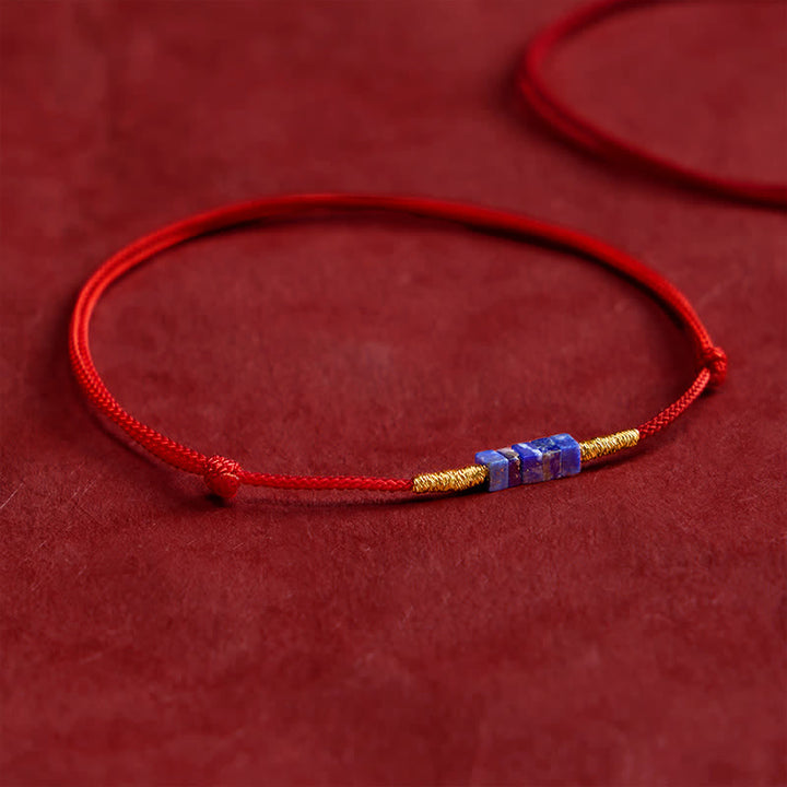Buddha Stones Bracelet porte-bonheur en lapis-lazuli rouge, tissé à la main, de forme carrée ultra-fine - image 2