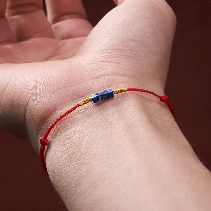 Buddha Stones Bracelet porte-bonheur en lapis-lazuli rouge, tissé à la main, de forme carrée ultra-fine - image 4