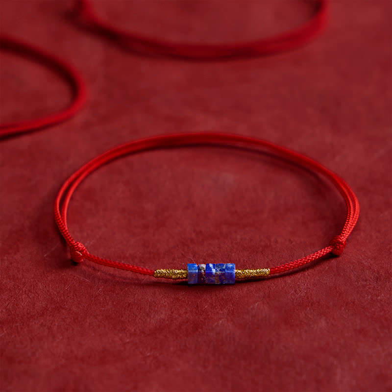 Buddha Stones Bracelet porte-bonheur en lapis-lazuli rouge, tissé à la main, de forme carrée ultra-fine - Lapis-lazuli (Tour de poignet : 15–17 cm) - image 0