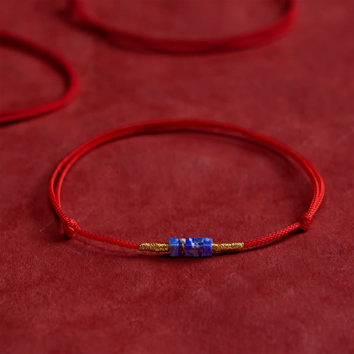 Buddha Stones Bracelet porte-bonheur en lapis-lazuli rouge, tissé à la main, de forme carrée ultra-fine - Lapis-lazuli (Tour de poignet : 15–17 cm) - image 0