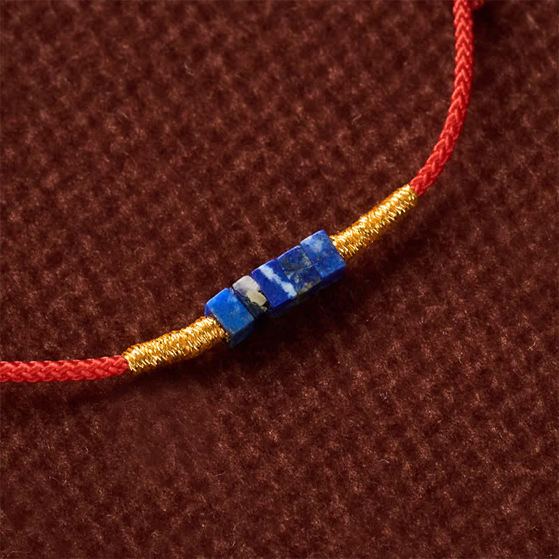 Buddha Stones Bracelet porte-bonheur en lapis-lazuli rouge, tissé à la main, de forme carrée ultra-fine - image 9