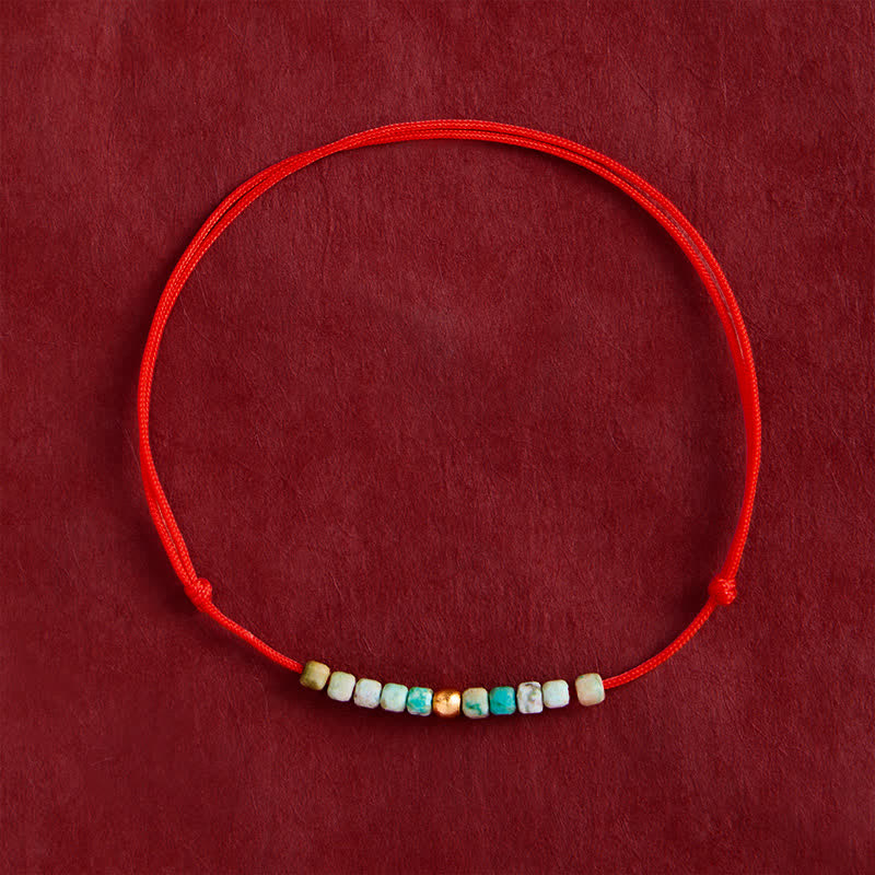 Buddha Stones Bracelet porte-bonheur en perles turquoise ultra-fines tissées à la main - Turquoise (Tour de poignet : 15–17 cm) - image 0