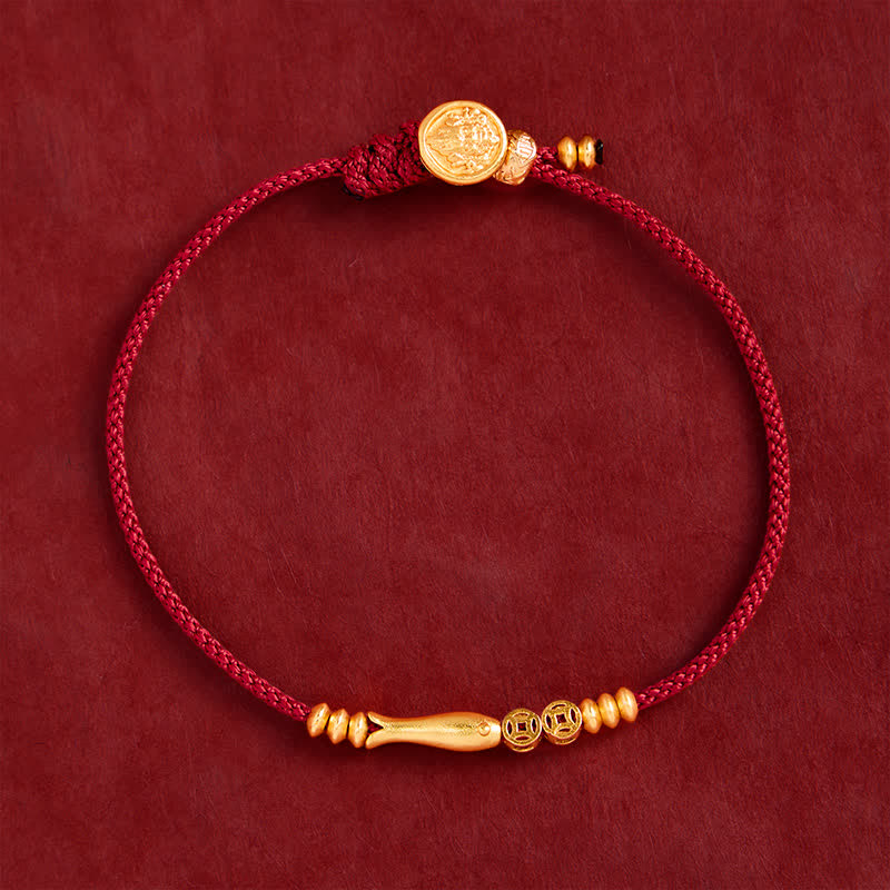 Buddha Stones Bracelet porte-bonheur en cuivre avec motif de carpes koï et fil rouge tissé à la main - image 1