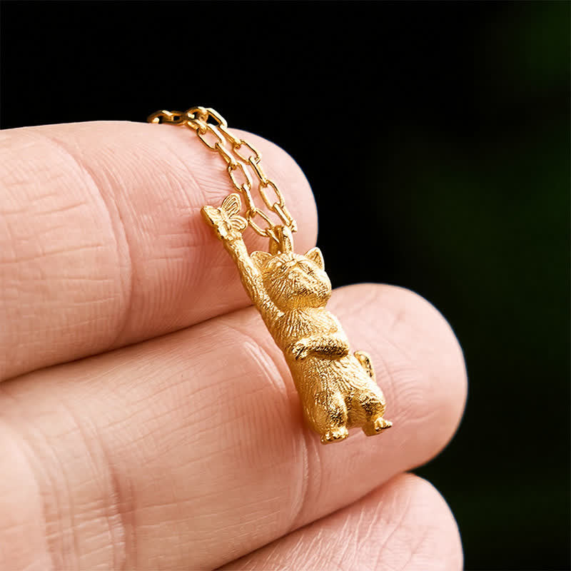 Buddha Stones Collier vintage en cuivre représentant un chat et un papillon transformables - image 2