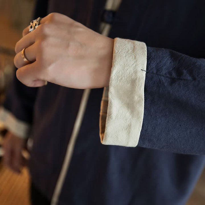 Buddha Stones Kimono homme automne-hiver style Tang minimaliste à boutons grenouille en coton uni - image 8