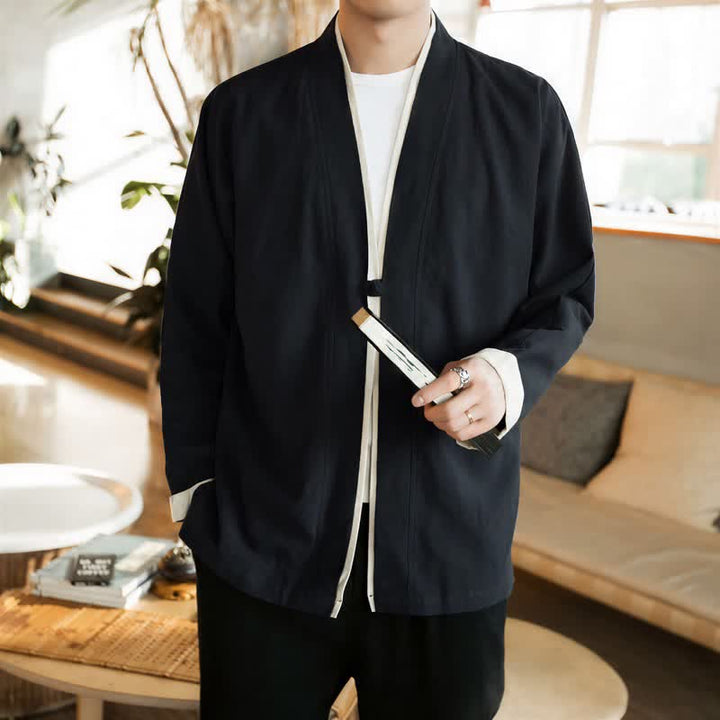 Buddha Stones Kimono homme automne-hiver style Tang minimaliste à boutons grenouille en coton uni - image 14