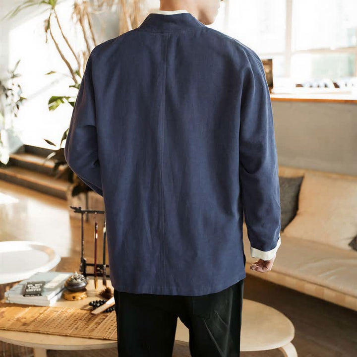 Buddha Stones Kimono homme automne-hiver style Tang minimaliste à boutons grenouille en coton uni - image 2