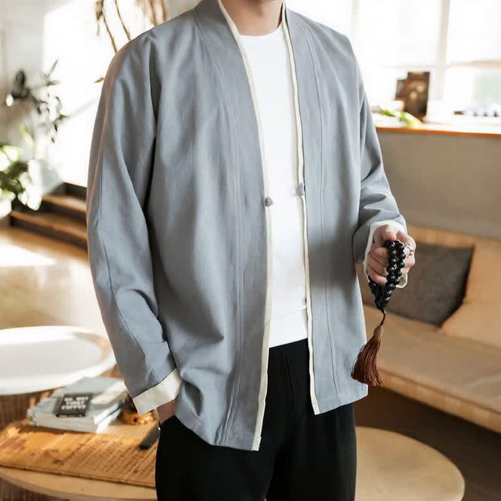 Buddha Stones Kimono homme automne-hiver style Tang minimaliste à boutons grenouille en coton uni - image 10
