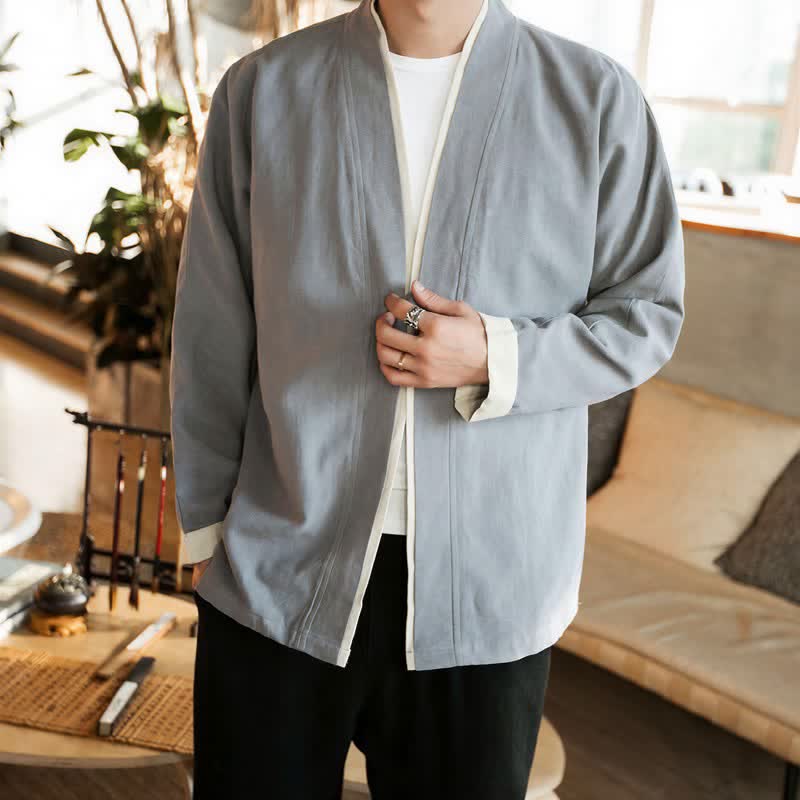Buddha Stones Kimono homme automne-hiver style Tang minimaliste à boutons grenouille en coton uni - image 11