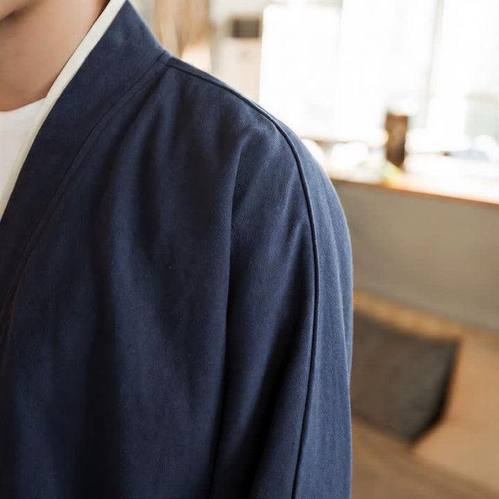 Buddha Stones Kimono homme automne-hiver style Tang minimaliste à boutons grenouille en coton uni - image 6