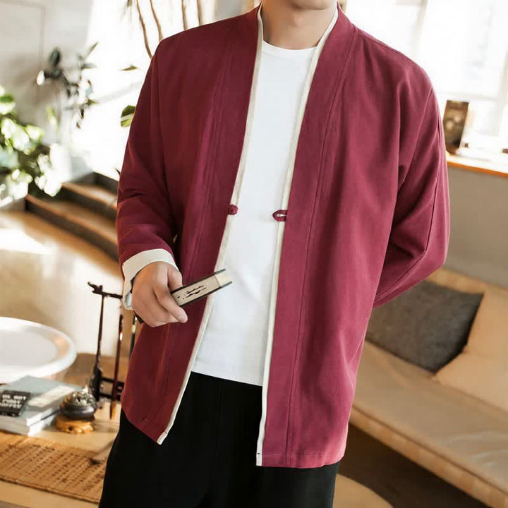 Buddha Stones Kimono homme automne-hiver style Tang minimaliste à boutons grenouille en coton uni - image 19