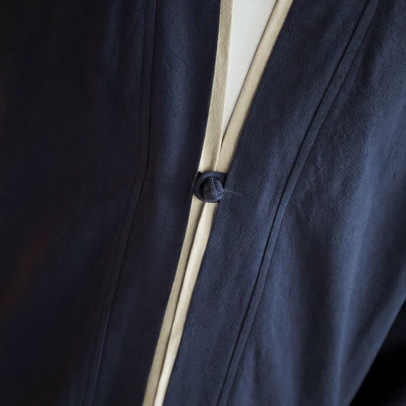 Buddha Stones Kimono homme automne-hiver style Tang minimaliste à boutons grenouille en coton uni - image 7