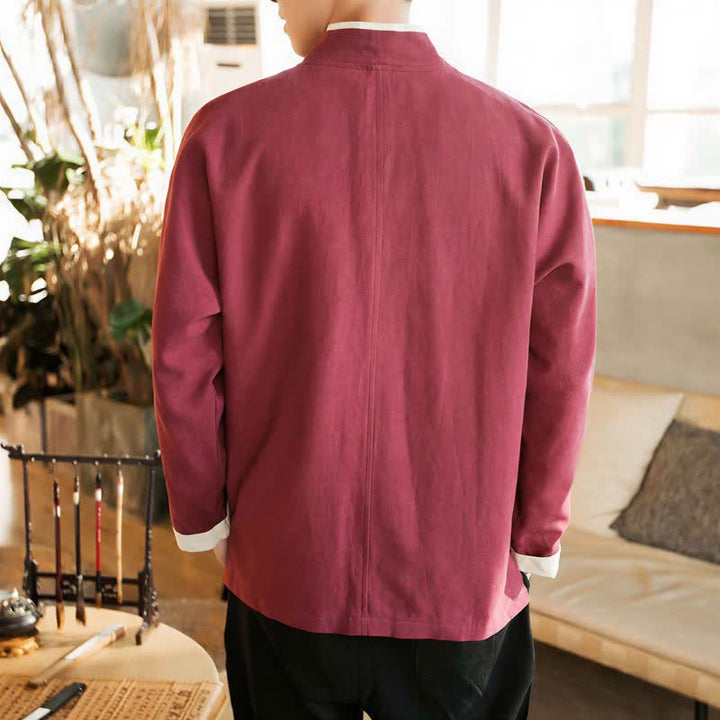 Buddha Stones Kimono homme automne-hiver style Tang minimaliste à boutons grenouille en coton uni - image 20
