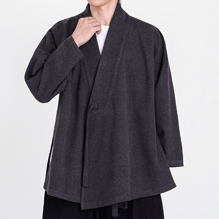 Buddha Stones Kimonos pour hommes en velours côtelé uni, style classique minimaliste automne-hiver - image 8
