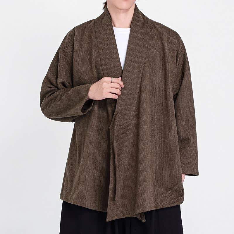 Buddha Stones Kimonos pour hommes en velours côtelé uni, style classique minimaliste automne-hiver - image 3