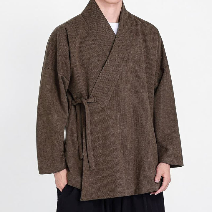 Buddha Stones Kimonos pour hommes en velours côtelé uni, style classique minimaliste automne-hiver - image 2