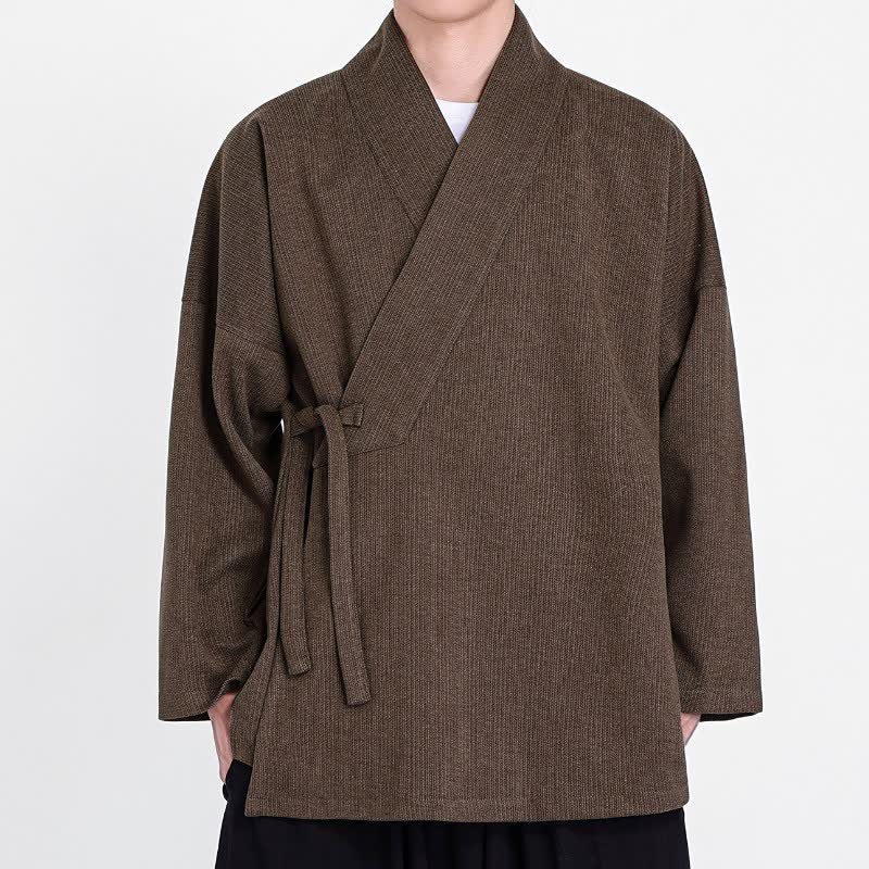 Buddha Stones Kimonos pour hommes en velours côtelé uni, style classique minimaliste automne-hiver - Terre de sienne - US/UK/AU46，EU56 (5XL) - image 0