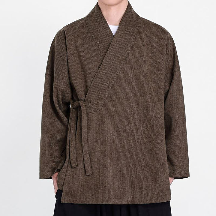 Buddha Stones Kimonos pour hommes en velours côtelé uni, style classique minimaliste automne-hiver - Terre de sienne - US/UK/AU46，EU56 (5XL) - image 0