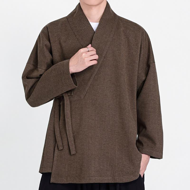 Buddha Stones Kimonos pour hommes en velours côtelé uni, style classique minimaliste automne-hiver - image 1