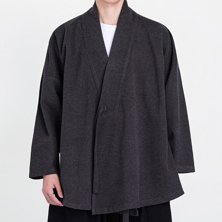 Buddha Stones Kimonos pour hommes en velours côtelé uni, style classique minimaliste automne-hiver - image 7